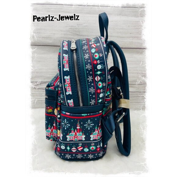 Loungefly Disney Parks Ugly Sweater Landmarks Castle Mickey Mouse Backpack NWT - Picture 3 of 6